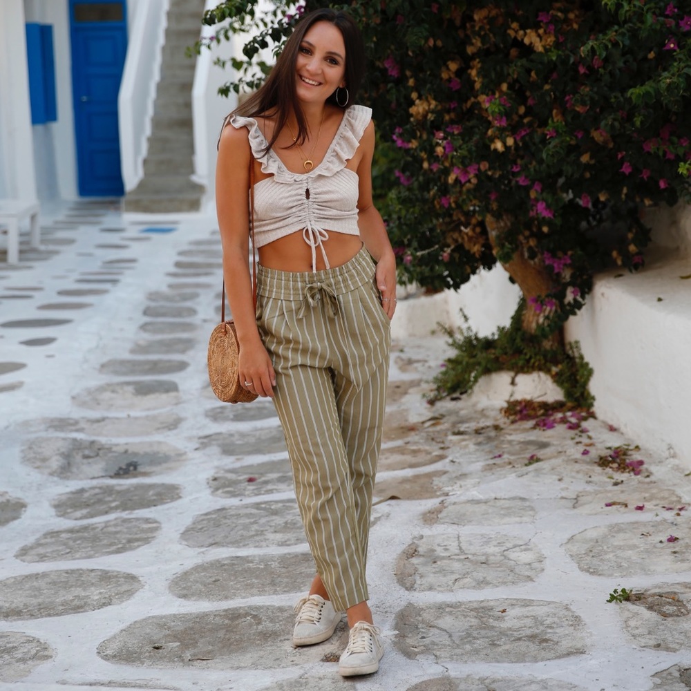 Stripped Zara pants with a tie. Size XS stripes are white and black 100% lyocell